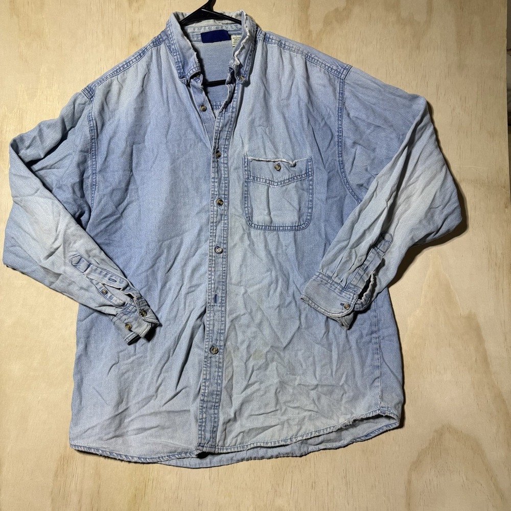 Vintage Paradise Point Men’s L Denim Shirt Eagle Motorcycle USA BikerButton Up